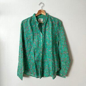 Holding Horses Green Cotton Floral Blouse Women's Size 8
